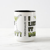 IK VIND HET DIRTY. Dirty Martini Cocktail Humor Tweekleurige Koffiemok (Center)