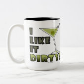 IK VIND HET DIRTY. Dirty Martini Cocktail Humor Tweekleurige Koffiemok (Links)