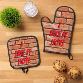 "Ik vind het lekker heet!" Ovenwant & Pannenlap Set