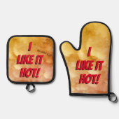 "Ik vind het lekker heet!" Ovenwant & Pannenlap Set (Voorkant)