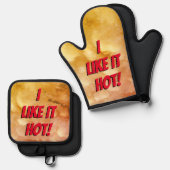 "Ik vind het lekker heet!" Ovenwant & Pannenlap Set (Voorkant / Achterkant)