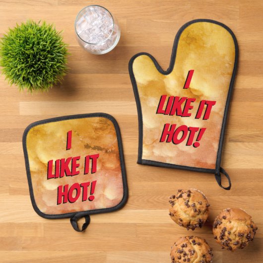 "Ik vind het lekker heet!" Ovenwant & Pannenlap Set (Top down)