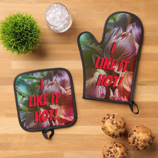 "Ik vind het lekker heet!" Ovenwant & Pannenlap Set (Top down)