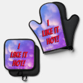 "Ik vind het lekker heet!" Ovenwant & Pannenlap Set (Voorkant / Achterkant)