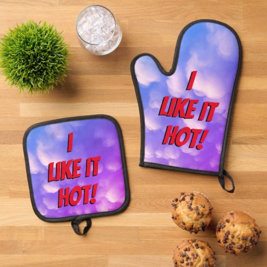 "Ik vind het lekker heet!" Ovenwant & Pannenlap Set (Top down)