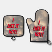 "Ik vind het lekker heet!" Ovenwant & Pannenlap Set (Voorkant)