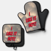 "Ik vind het lekker heet!" Ovenwant & Pannenlap Set (Voorkant / Achterkant)