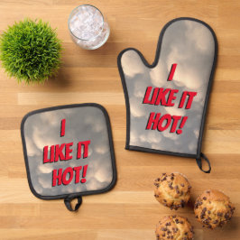 "Ik vind het lekker heet!" Ovenwant & Pannenlap Set