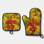 "Ik vind het lekker heet!" Ovenwant & Pannenlap Set (Voorkant)