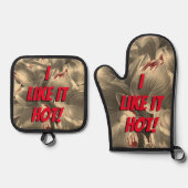 "Ik vind het lekker heet!" Ovenwant & Pannenlap Set (Voorkant)