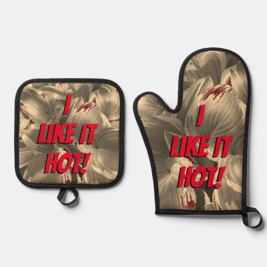 "Ik vind het lekker heet!" Ovenwant & Pannenlap Set (Voorkant)