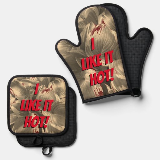 "Ik vind het lekker heet!" Ovenwant & Pannenlap Set (Voorkant / Achterkant)