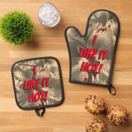 "Ik vind het lekker heet!" Ovenwant & Pannenlap Set