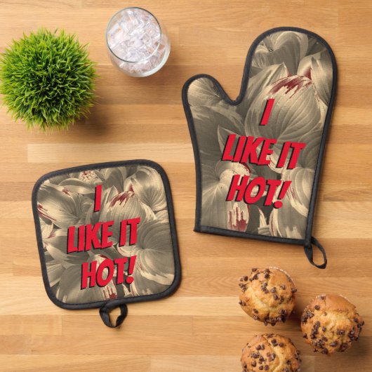 "Ik vind het lekker heet!" Ovenwant & Pannenlap Set (Top down)