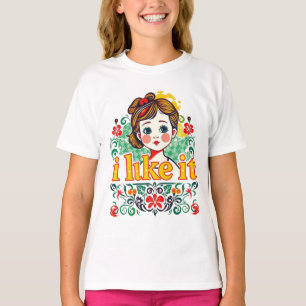Ik vind het leuk – Cute Retro Meisje Bloem Grafisc T-shirt