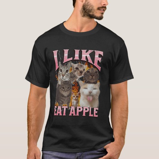 Ik vind het leuk om appel grappige kat meme bootle t-shirt (Voorkant)