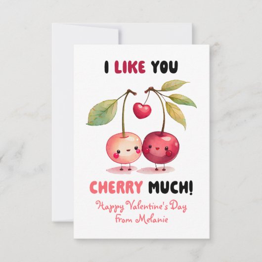 Ik vind je kers veel leuk Valentijnsdag in de klas Notitiekaartje (Voorkant)