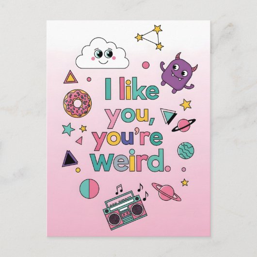 Ik vind je leuk Je bent grappig raar Retro 90s Kaw Briefkaart (Voorkant)
