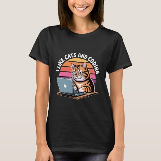 Ik vind katten en coderen leuk programmeur passie t-shirt (Voorkant)