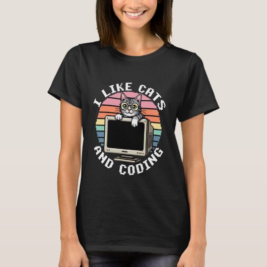 Ik vind katten en coderen leuk programmeur passie t-shirt (Voorkant)