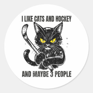Ik vind katten en hockey leuk en misschien 3 mense ronde sticker
