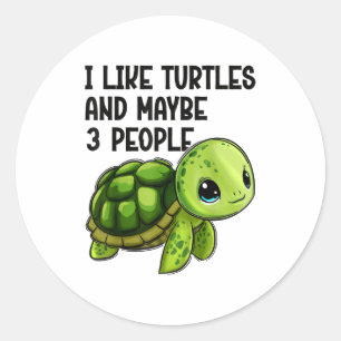 Ik vind schildpadden leuk en misschien drie mensen ronde sticker