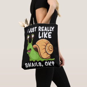 Ik vind slakken gewoon echt leuk, oké grappige sla tote bag