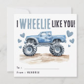 Ik vind Wheelie leuk | Blue Monster Truck Kinder Feestdagenkaart (Voorkant)