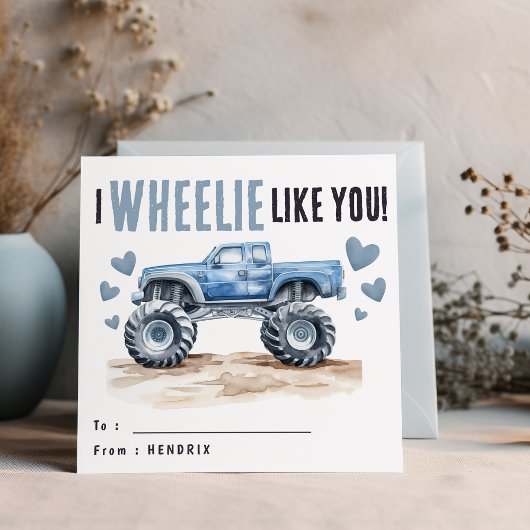 Ik vind Wheelie leuk | Blue Monster Truck Kinder Feestdagenkaart