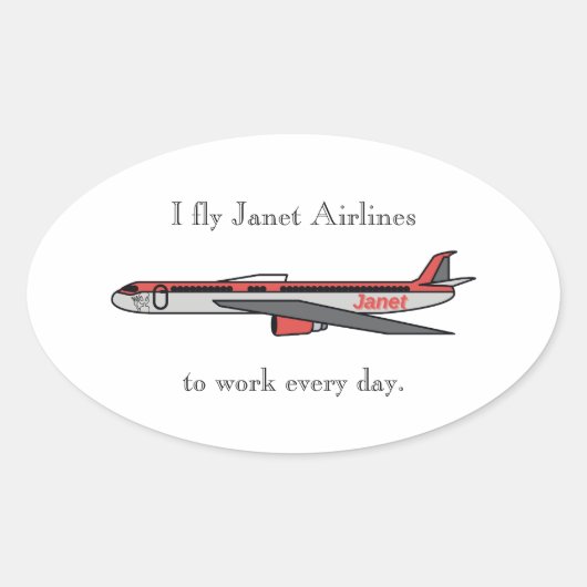Ik vlieg Janet Airlines Ovale Sticker (Voorkant)