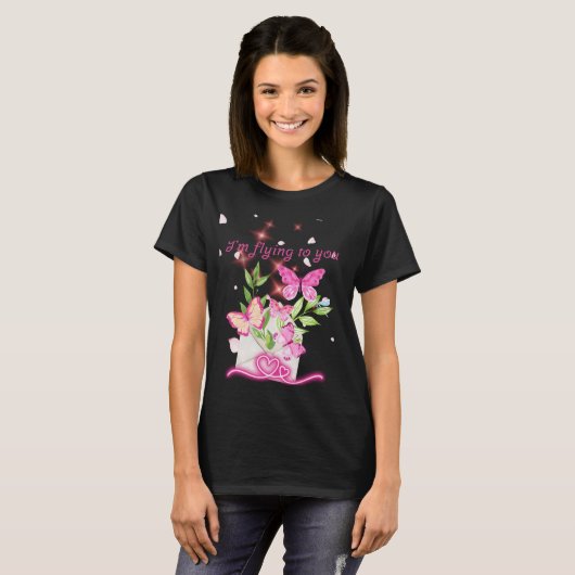 Ik vlieg naar je, liefdesbrief t-shirt (Voorkant volledig)