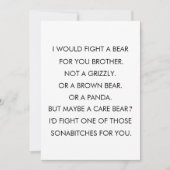 IK VOCHT TEGEN EEN BEER VOOR JE BROER, VERJAARDAG BEDANKKAART (Voorkant)