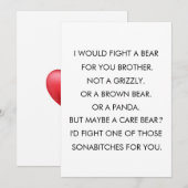 IK VOCHT TEGEN EEN BEER VOOR JE BROER, VERJAARDAG BEDANKKAART (Voorkant / Achterkant)