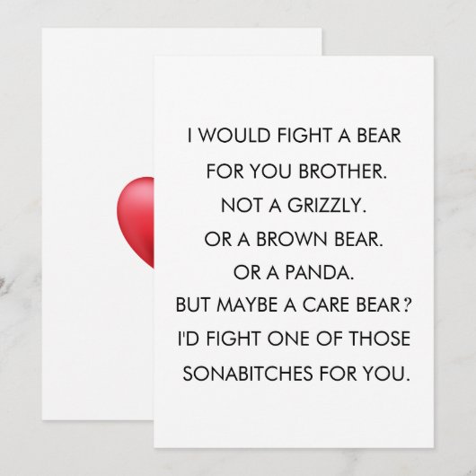 IK VOCHT TEGEN EEN BEER VOOR JE BROER, VERJAARDAG BEDANKKAART (Voorkant / Achterkant)