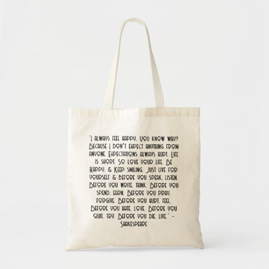 Ik voel me altijd gelukkig canvas tas (Voorkant)