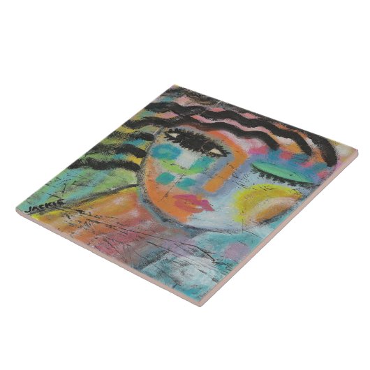 Ik voel me goed Abstract acrylverf op OSB Board Tegeltje (Zijkant)