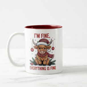 Ik Voel Me Prima Alles is Prima Kerstmis Hoogland Tweekleurige Koffiemok