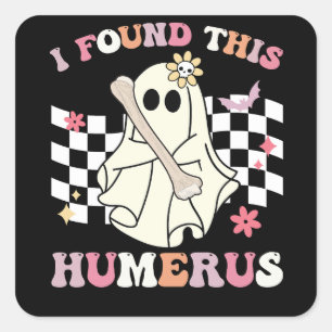 Ik vond dit humerus halloween spookskelet vierkante sticker