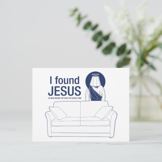 Ik vond jesus dat hij achter de bank zat. briefkaart (Staand voorkant)