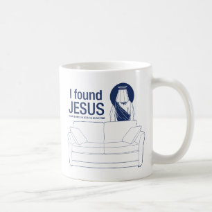 Ik vond jesus dat hij achter de bank zat. koffiemok