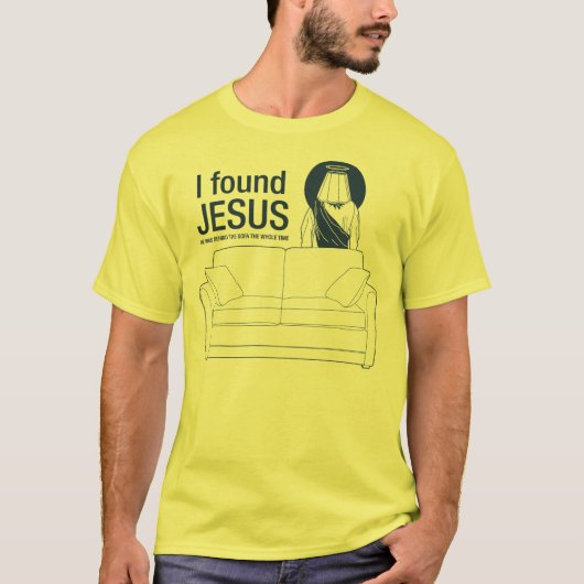Ik vond jesus dat hij achter de bank zat. t-shirt (Voorkant)