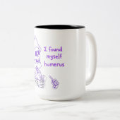 Ik vond mezelf humerus - grappig skelet woordspeli tweekleurige koffiemok (Voorkant rechts)