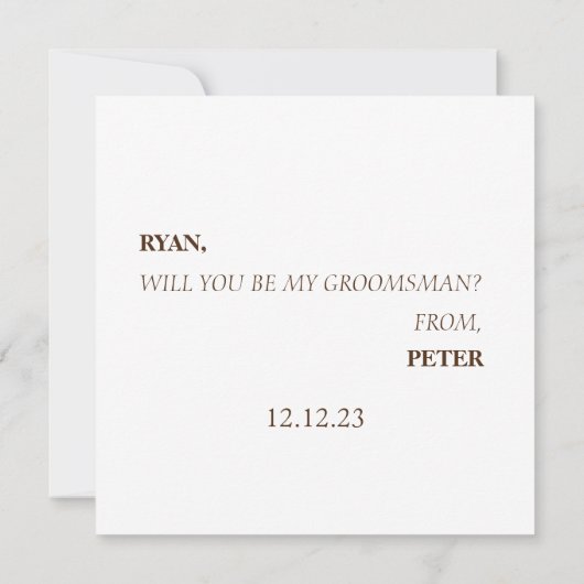 Ik vraag u of u mijn Groomsman zult zijn. IV. Kaart (Achterkant)