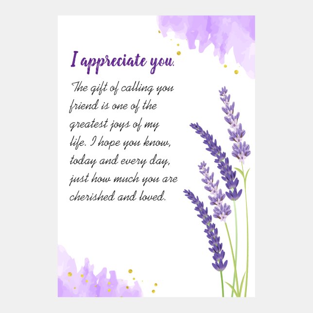 Ik waardeer je Kaart Sjabloon met Lavender (Voorkant)