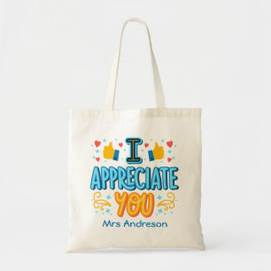 Ik waardeer je moderne script aangepaste naam tote bag
