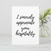 Ik waardeer uw gastvrijheid bedankkaart (Staand voorkant)