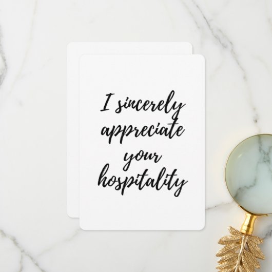 Ik waardeer uw gastvrijheid bedankkaart (Voorkant / Achterkant in situ)