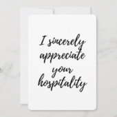 Ik waardeer uw gastvrijheid bedankkaart (Voorkant)