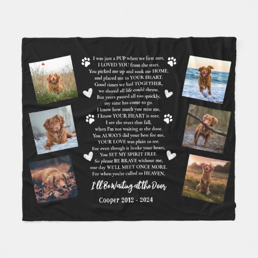 Ik wacht bij de deur Photo Dog Memorial Fleece Deken (Voorkant (Horizontaal))