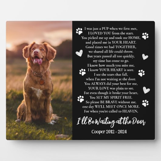 Ik wacht bij de deur Photo Dog Memorial Fotoplaat (Voorkant)